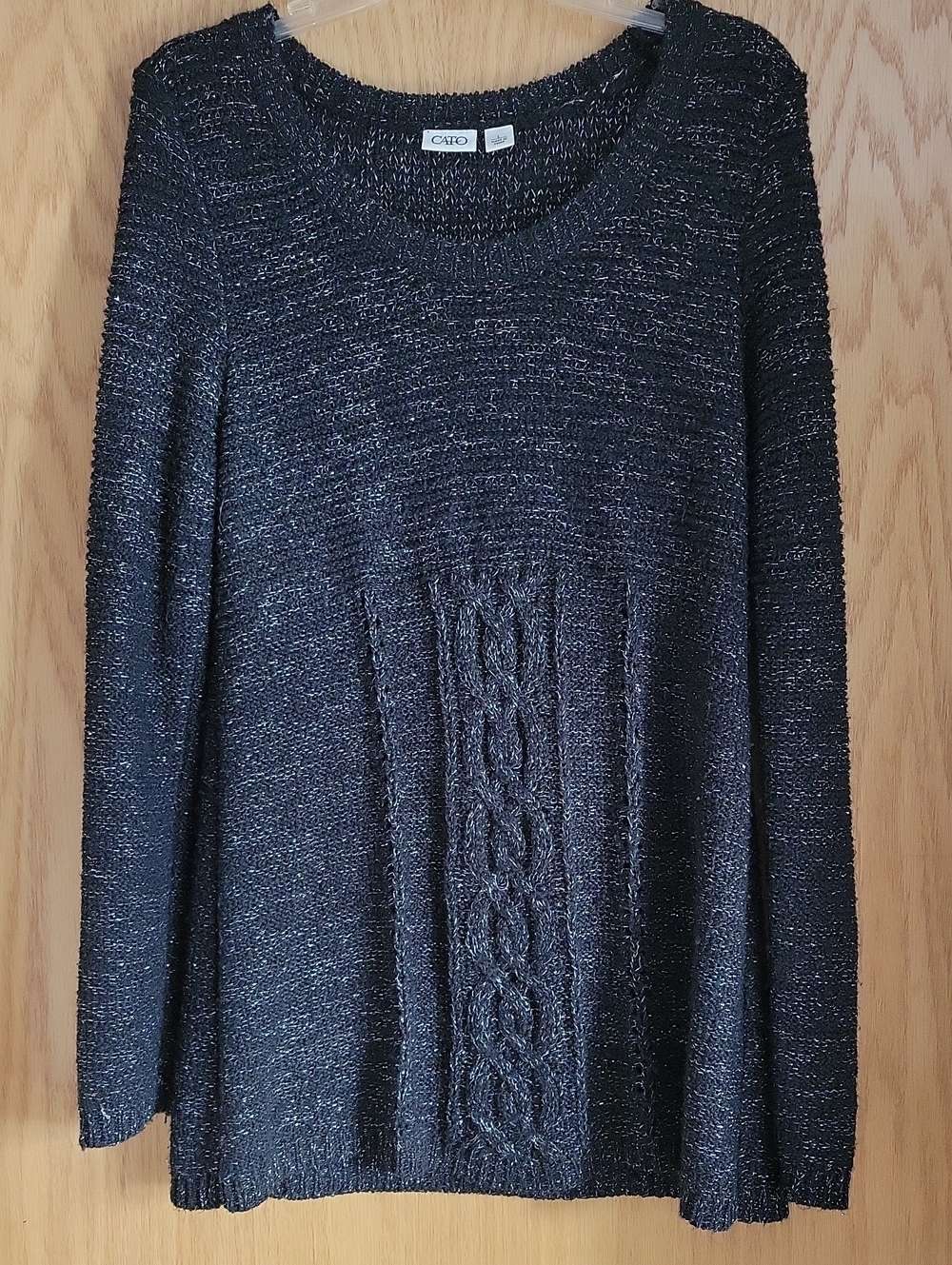Cato Black Metallic Cable-Front Scoop Neck Sweater